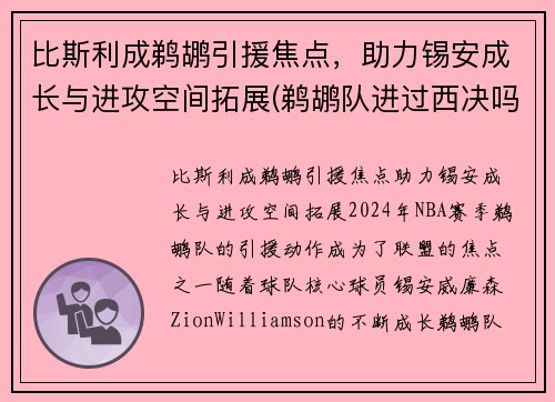 比斯利成鹈鹕引援焦点，助力锡安成长与进攻空间拓展(鹈鹕队进过西决吗)